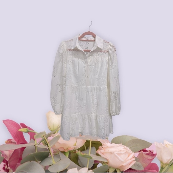 Aeom Womens A Line Dress White Short Lace Collar Boho style size S - Picture 14 of 14